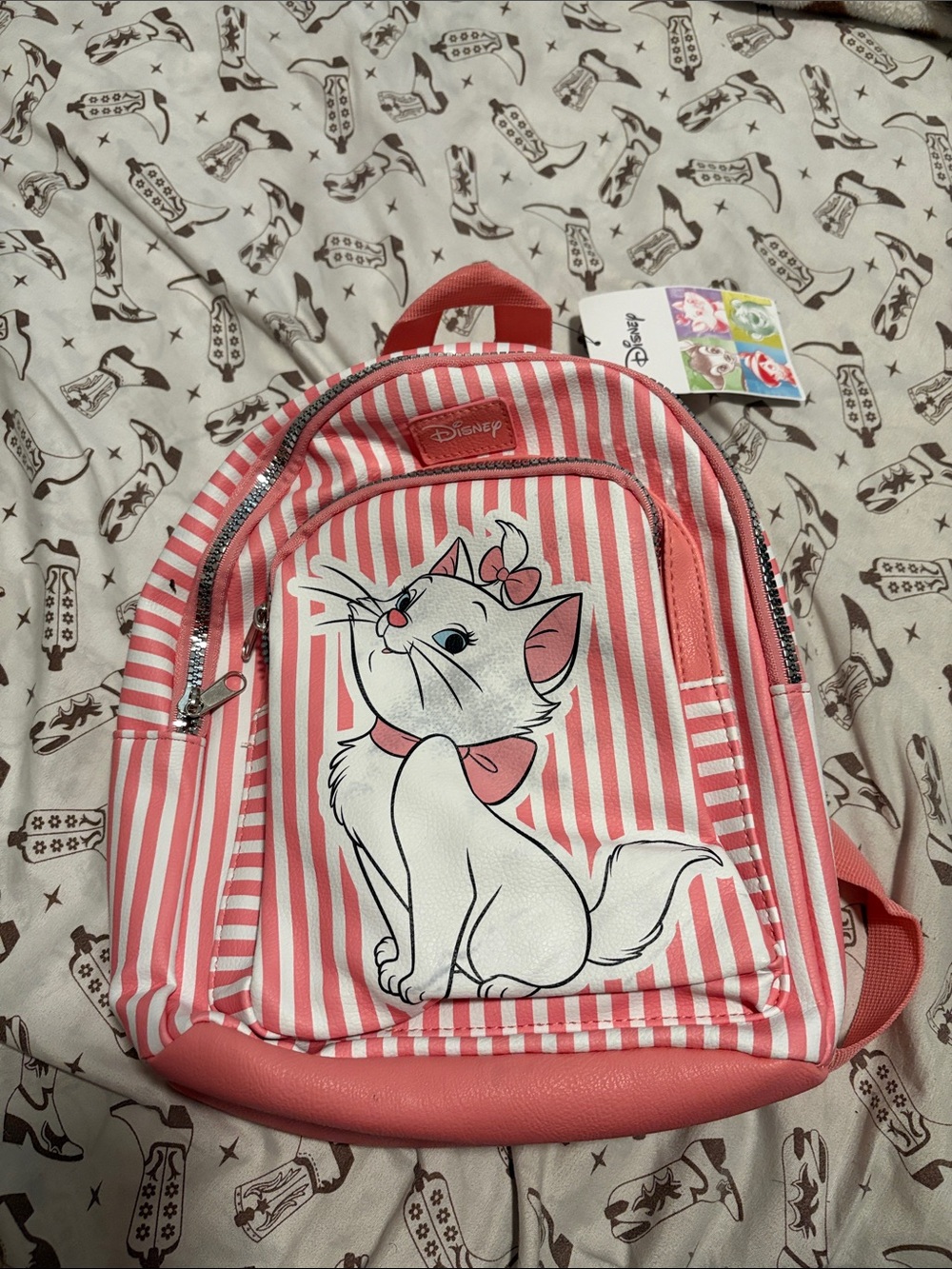 Disney Pink and White Striped Marie Kids Backpack